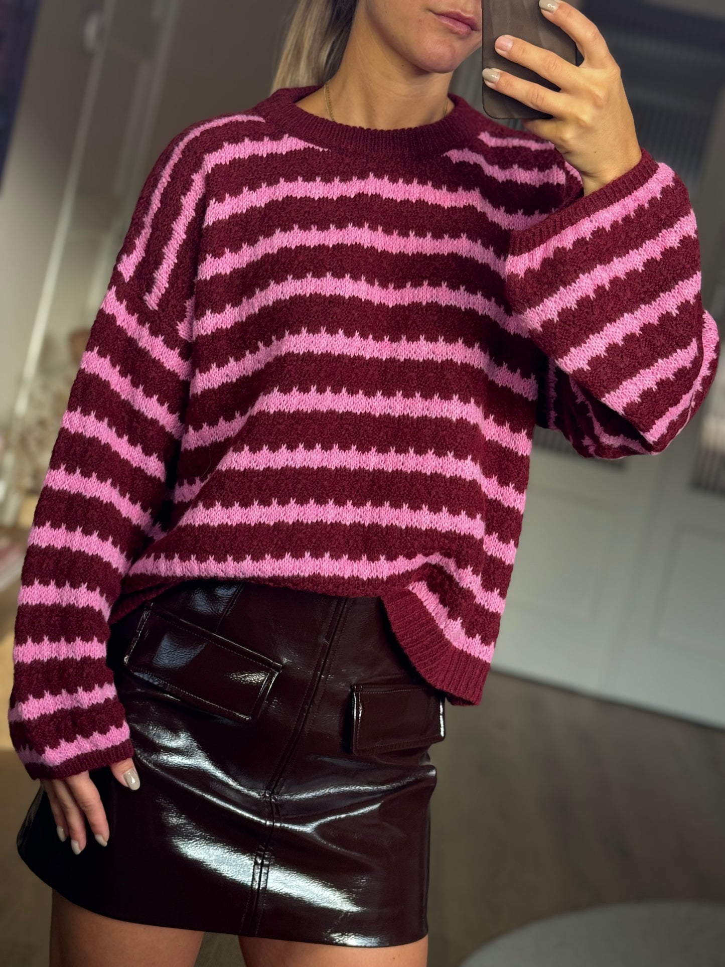 Trui ronde/bordeauxrood