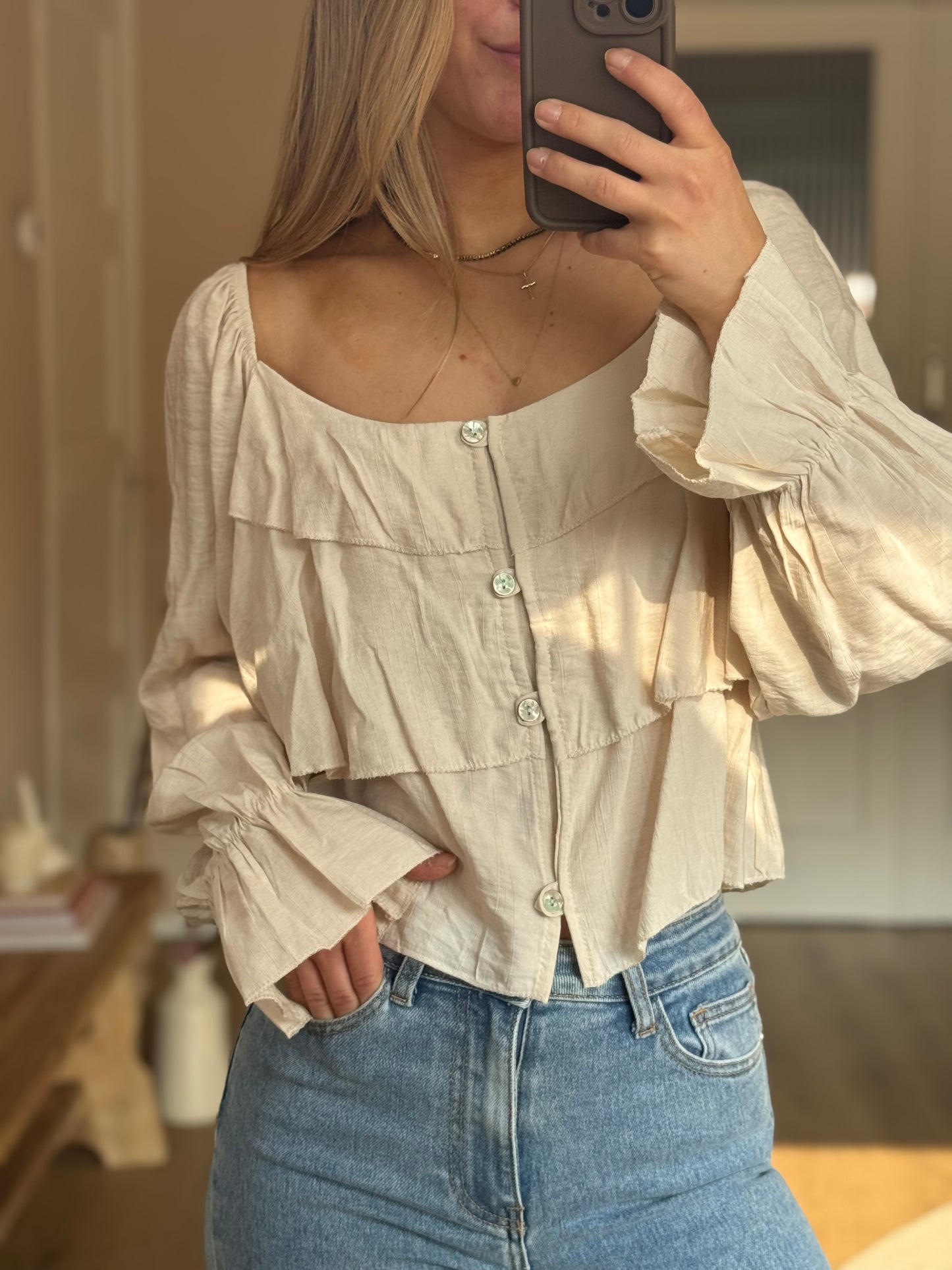 Ruffle Blouse - Beige