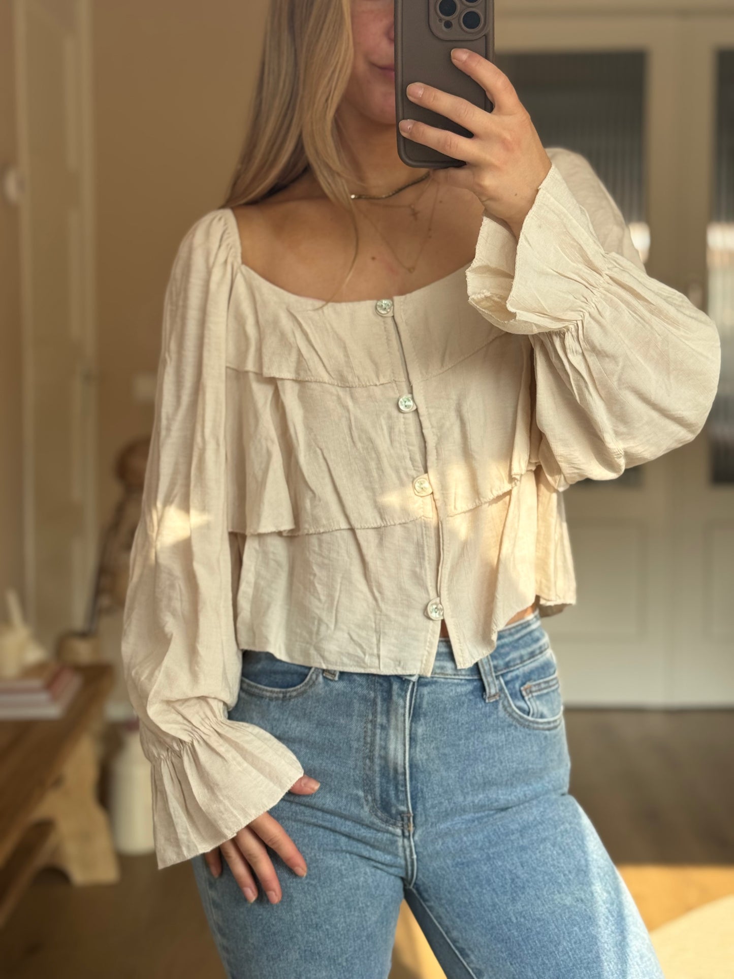 Ruffle Blouse - Beige