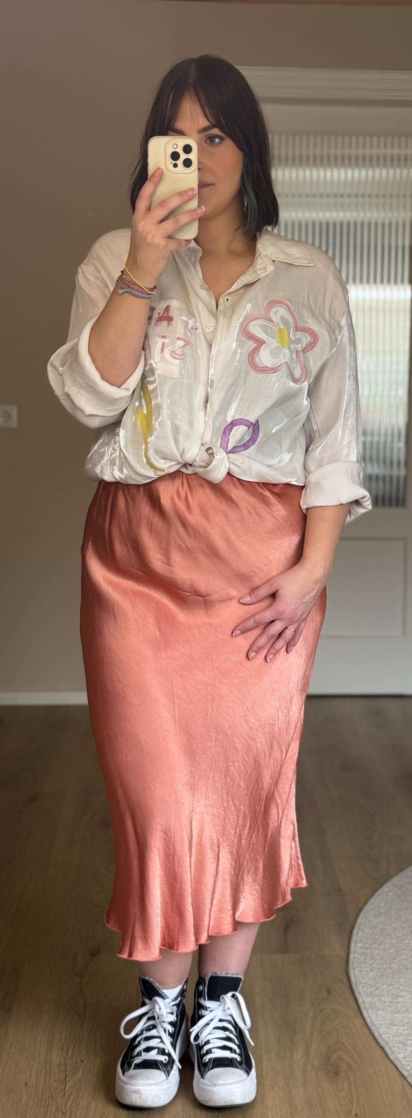 Satijnen rok - Koraal oranje