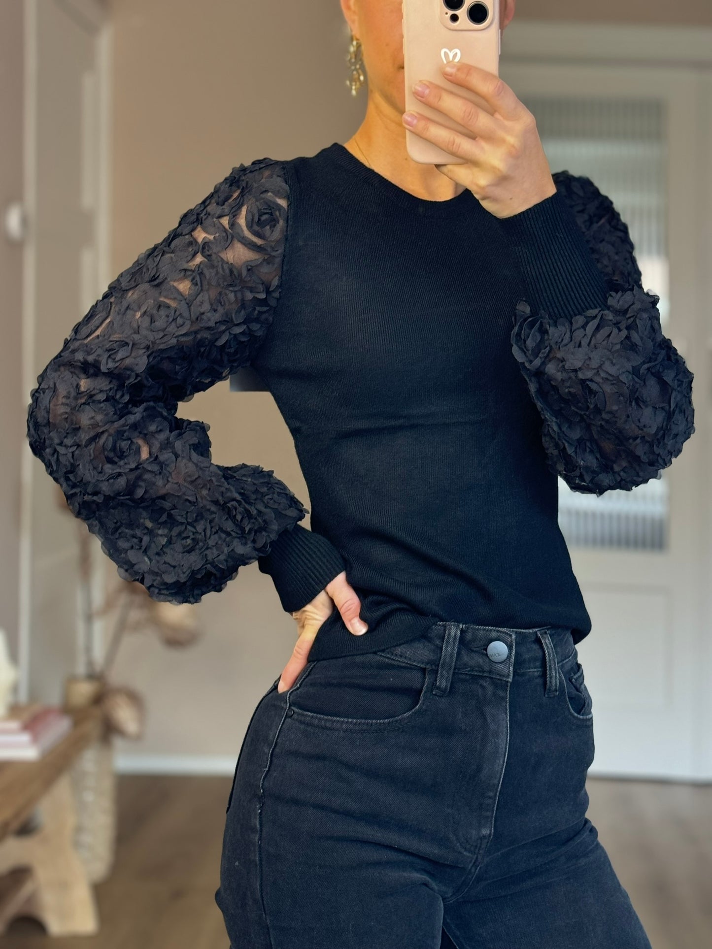 Shirt met see true mouwen - Zwart