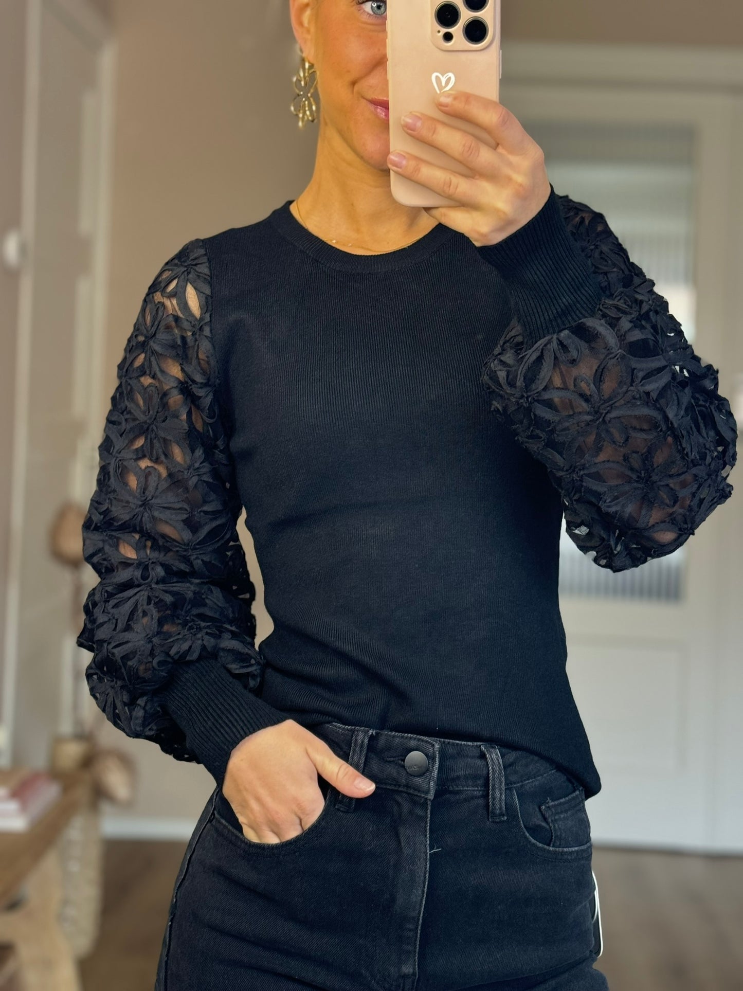 Shirt met see true mouwen - Zwart