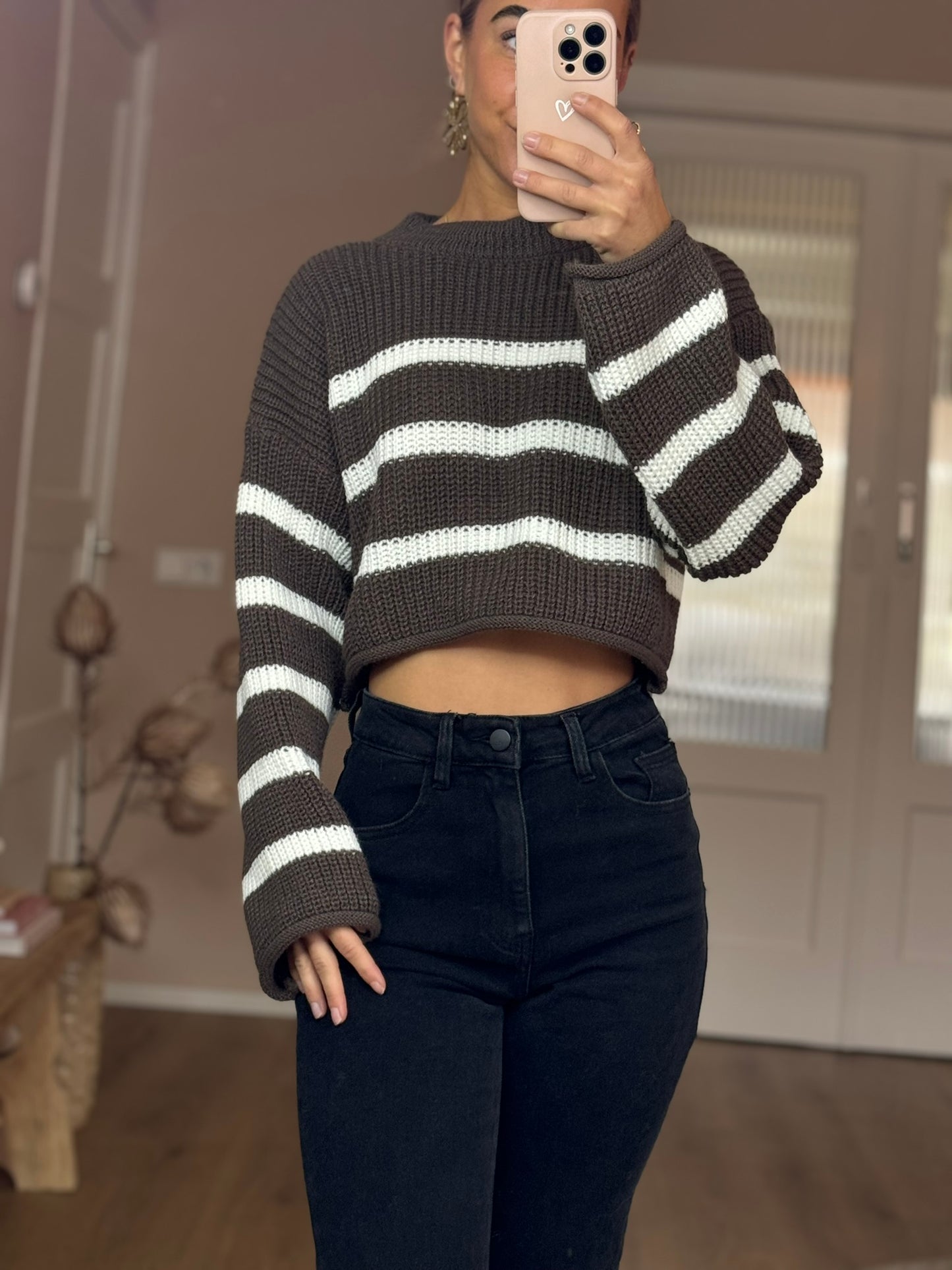 Strepen trui - Bruin/wit