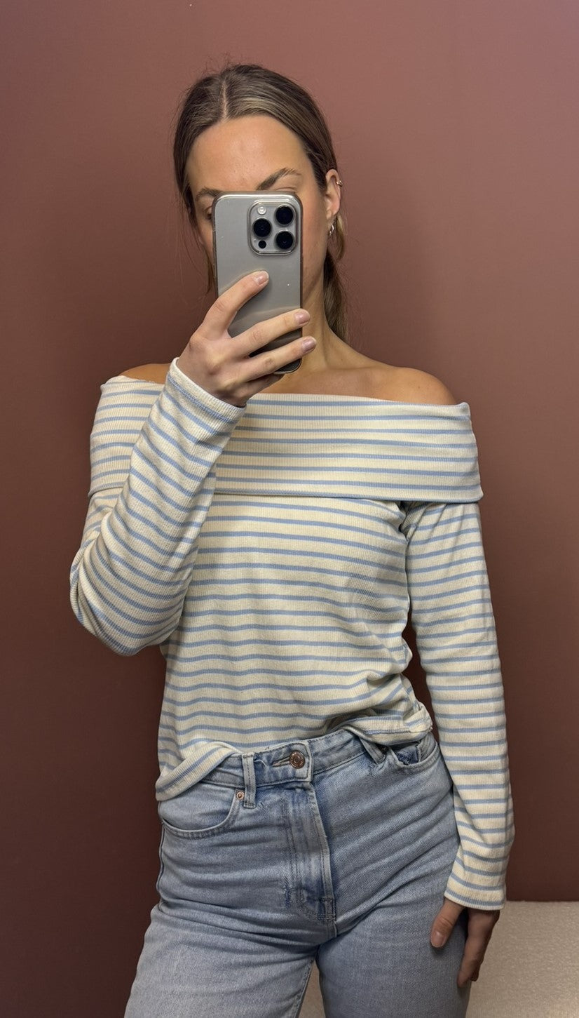 Off shoulder streep - Crème - LichtBlauw
