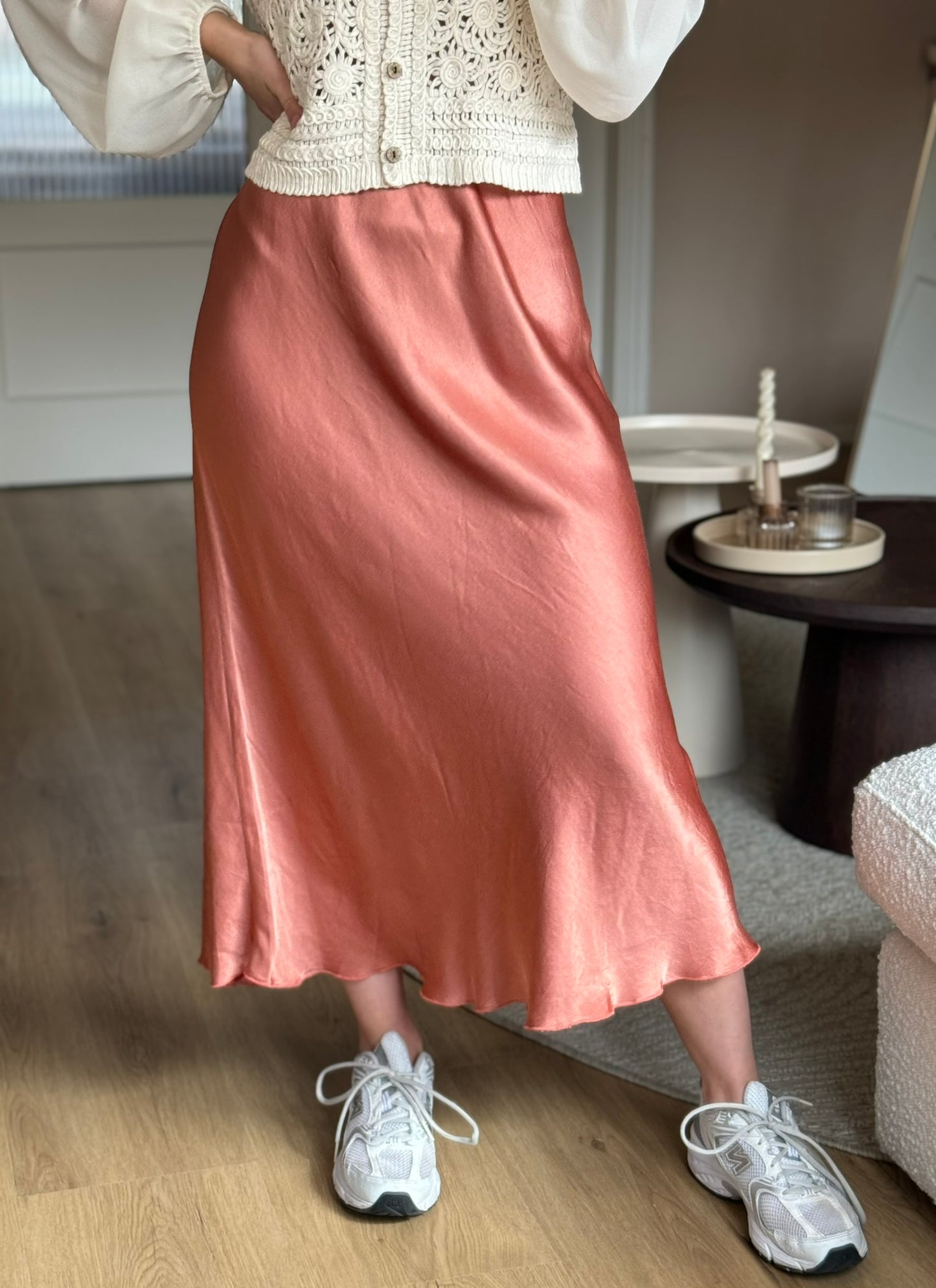 Satijnen rok - Koraal oranje