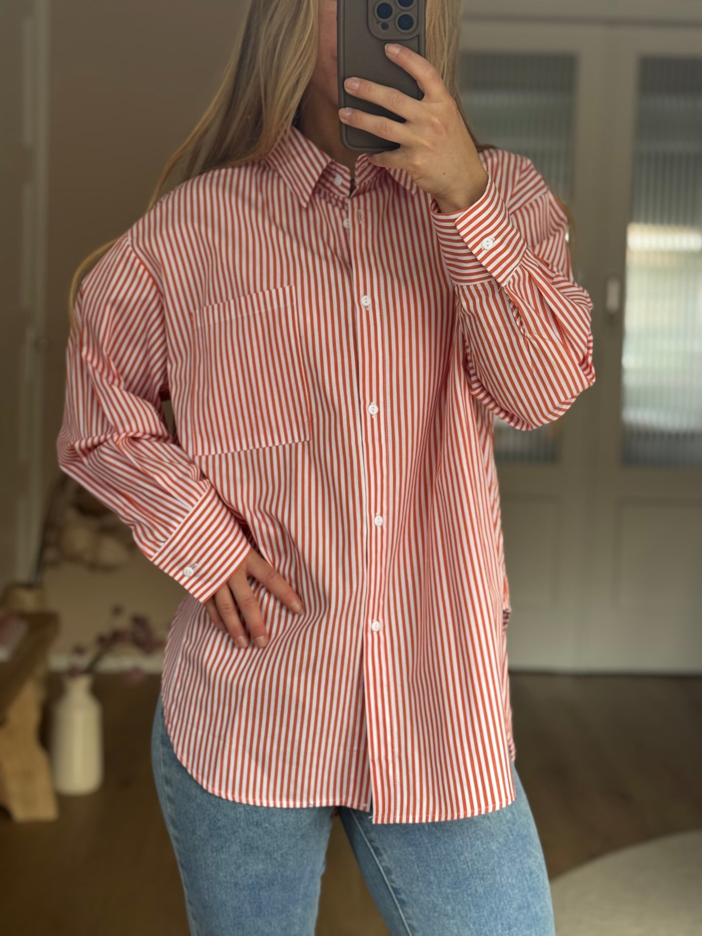 Krijtstreep Blouse - Red White