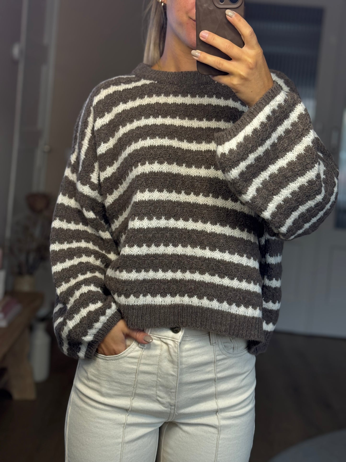 Gehaakte trui bruin/beige