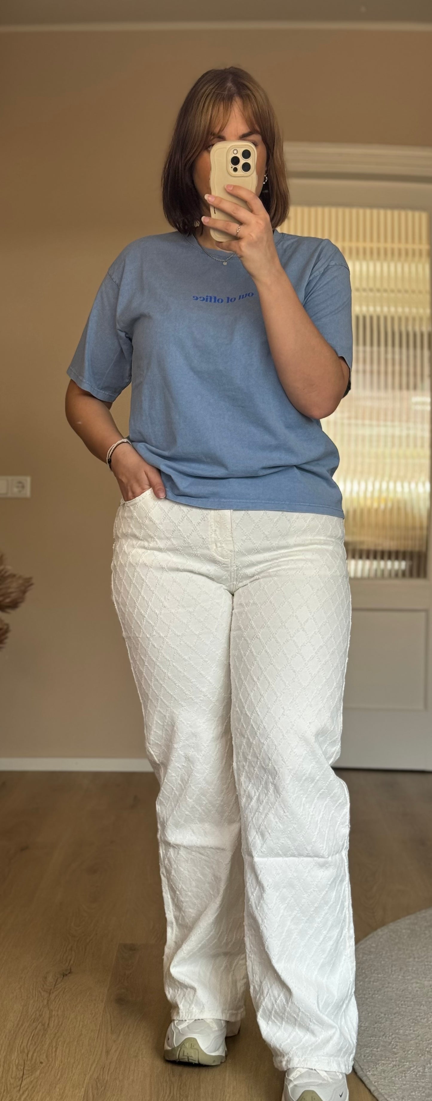 Wide leg jeans gerafeld patroon - White
