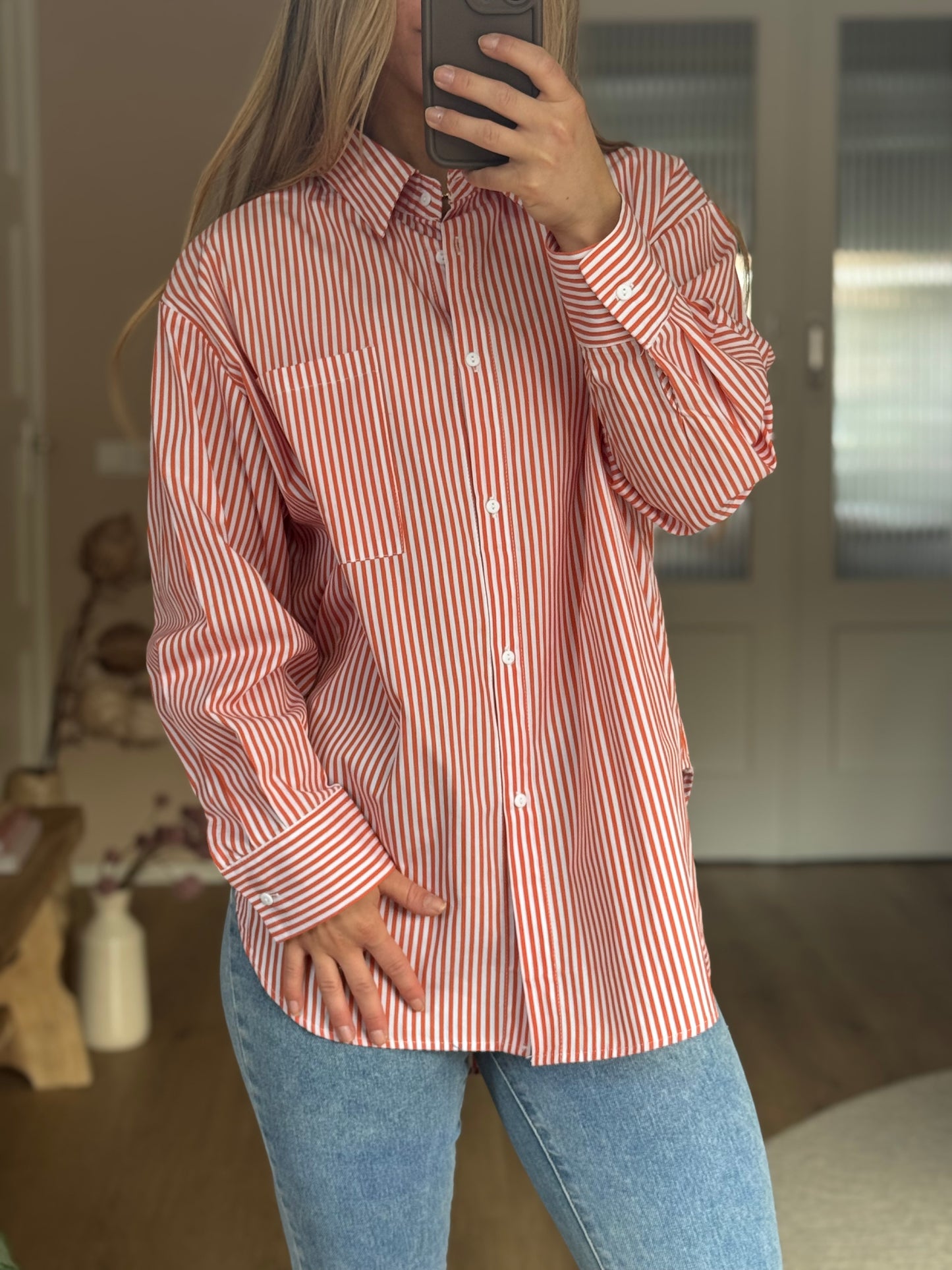 Krijtstreep Blouse - Red White