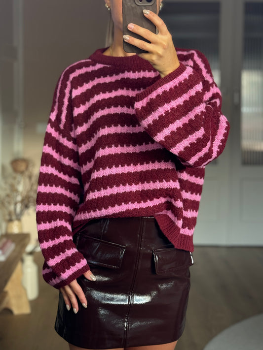 Trui ronde/bordeauxrood