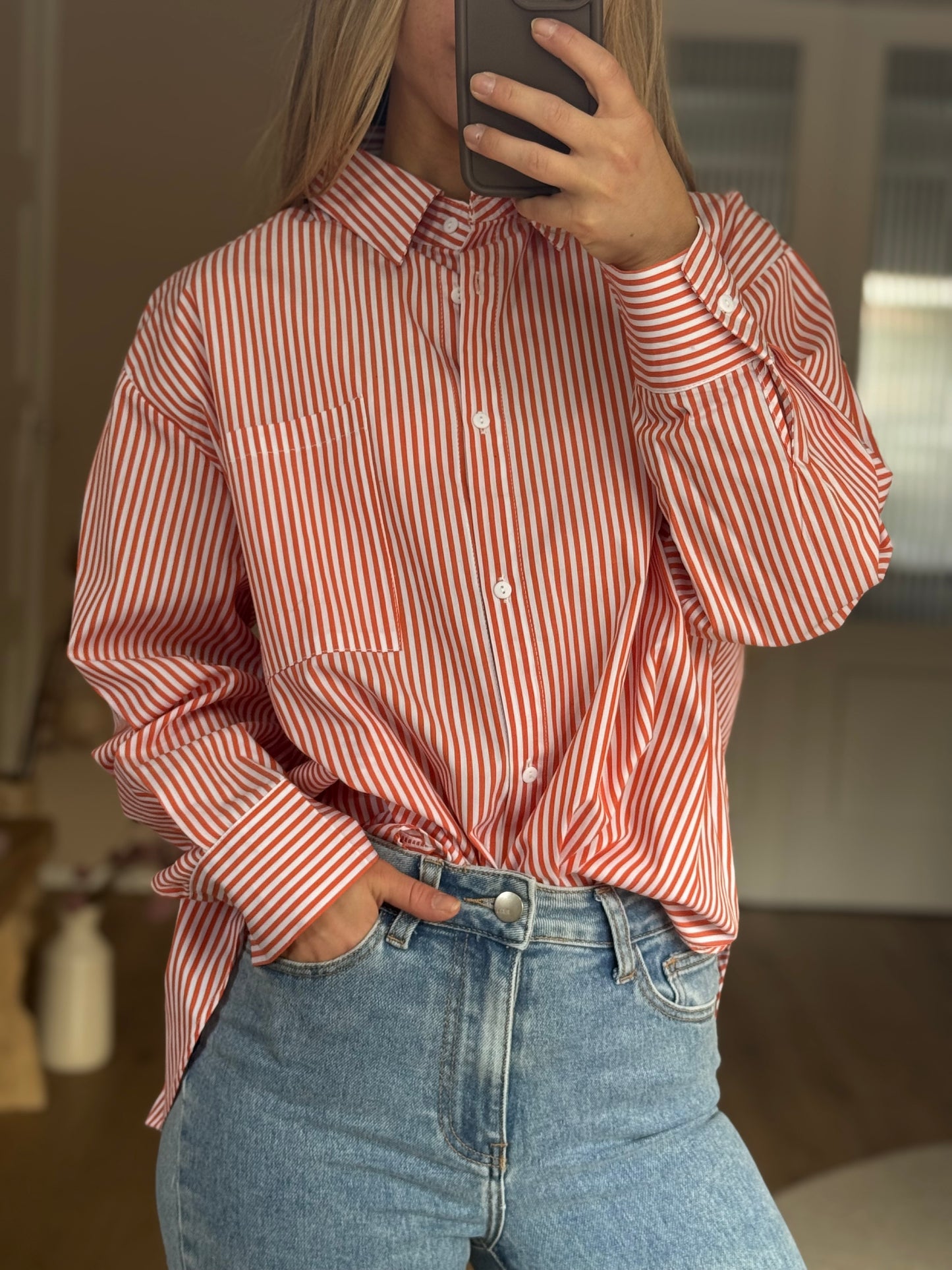 Krijtstreep Blouse - Red White