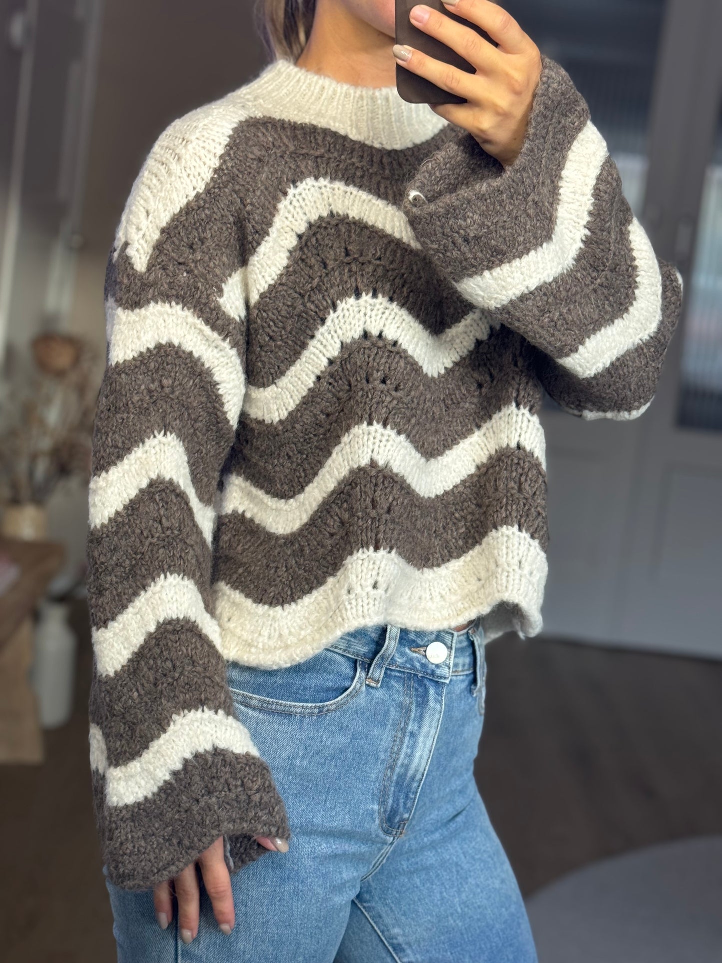 Gebreide trui beige/bruin