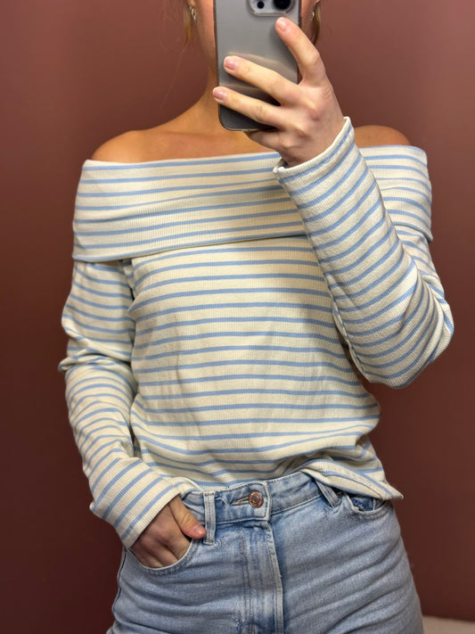 Off shoulder streep - Crème - LichtBlauw