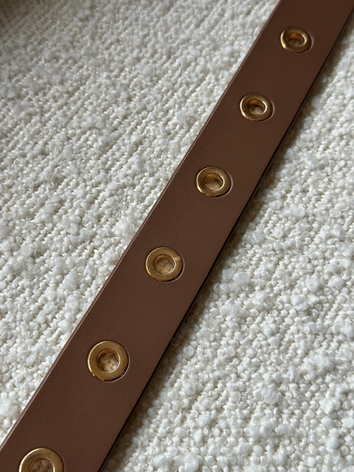 Leren riem met goudkleurige ringen - Bruin