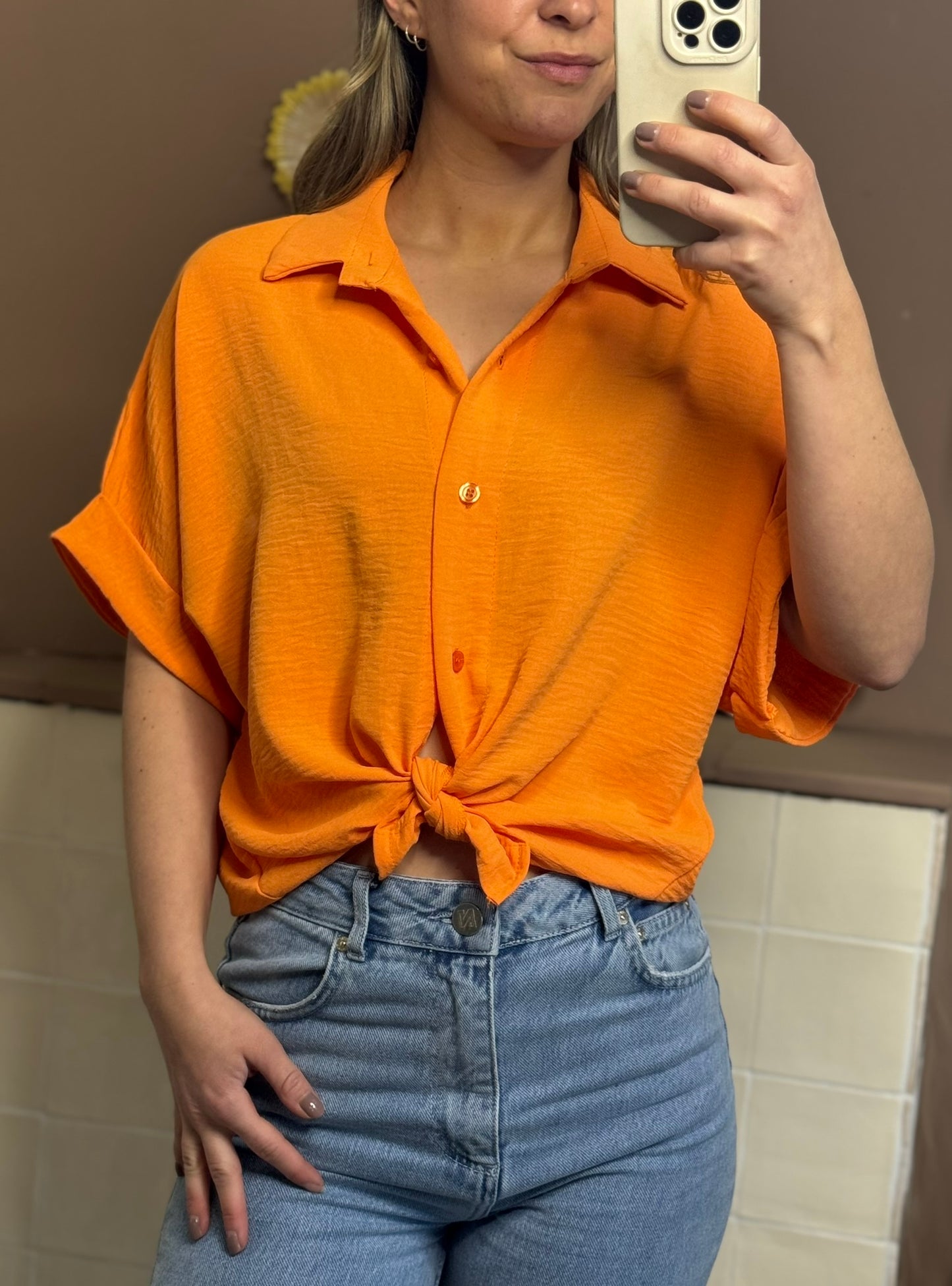 Geknoopte Blouse - Oranje