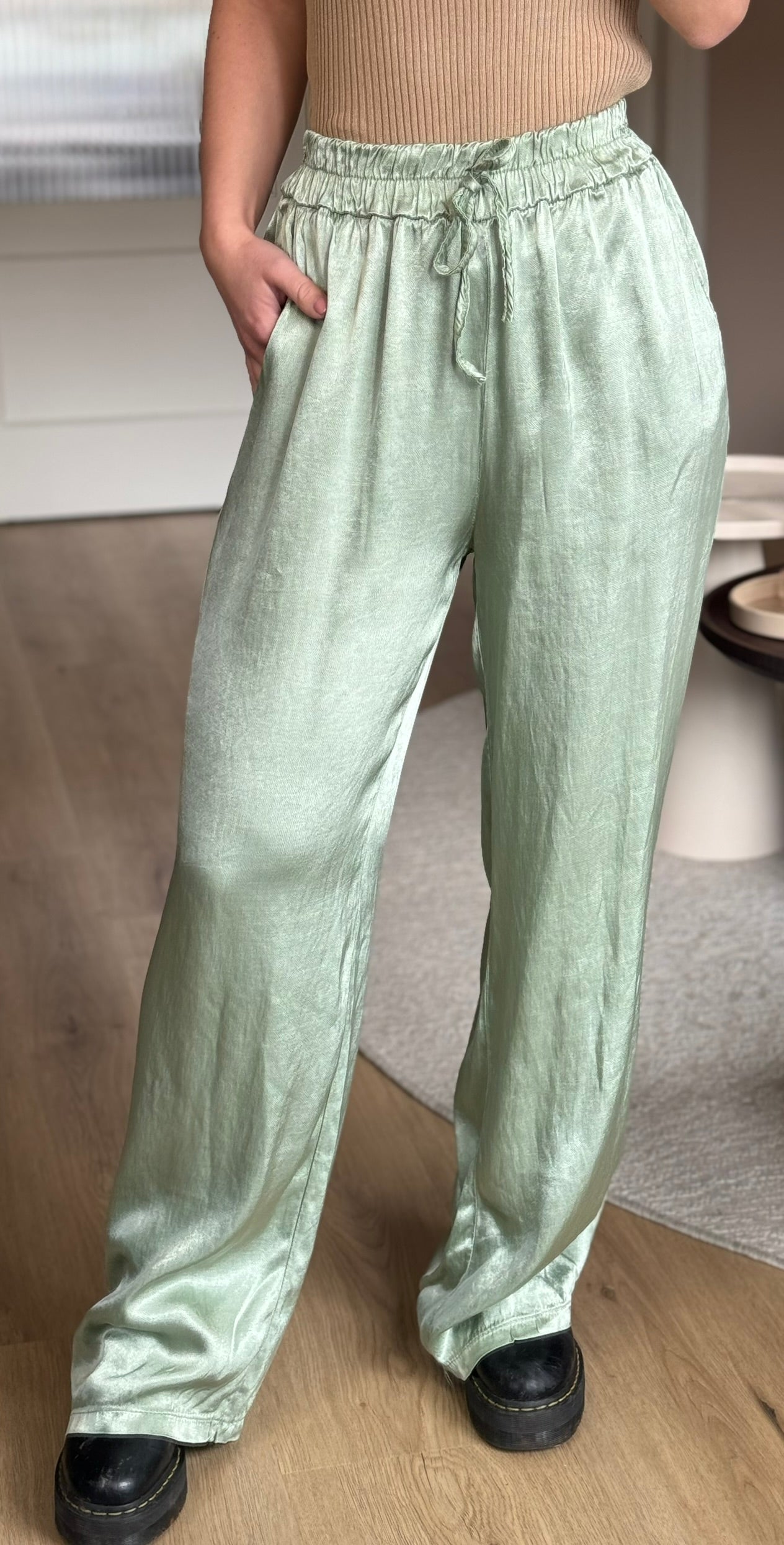 Satijne broek - Olijf groen