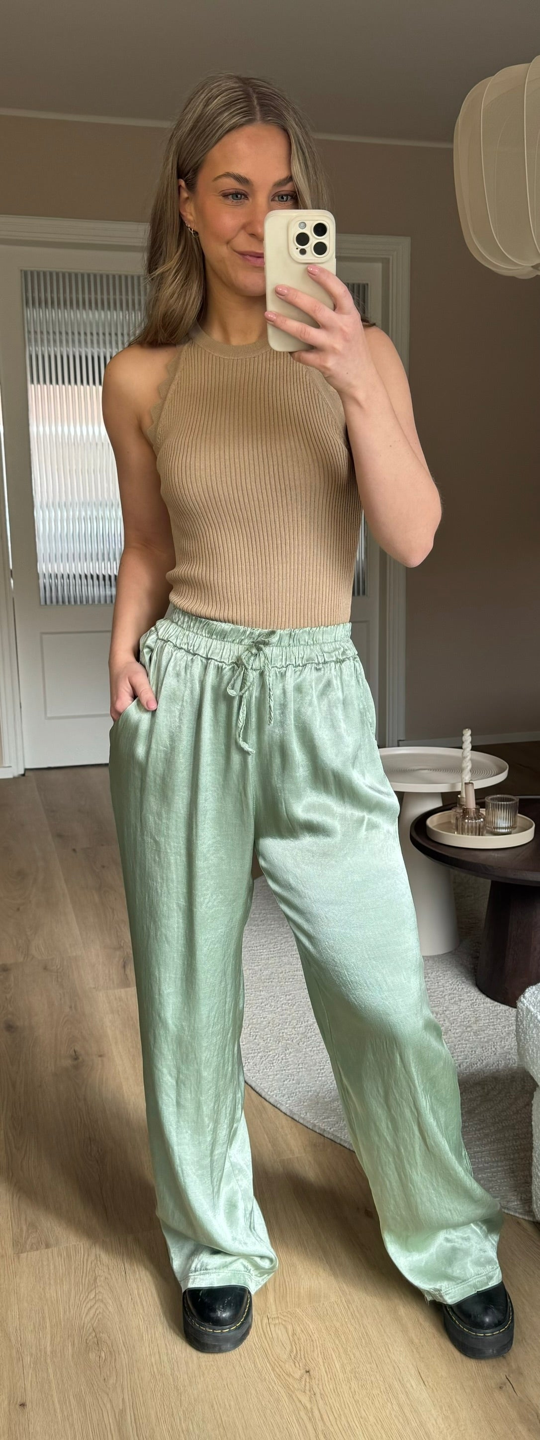 Satijne broek - Olijf groen