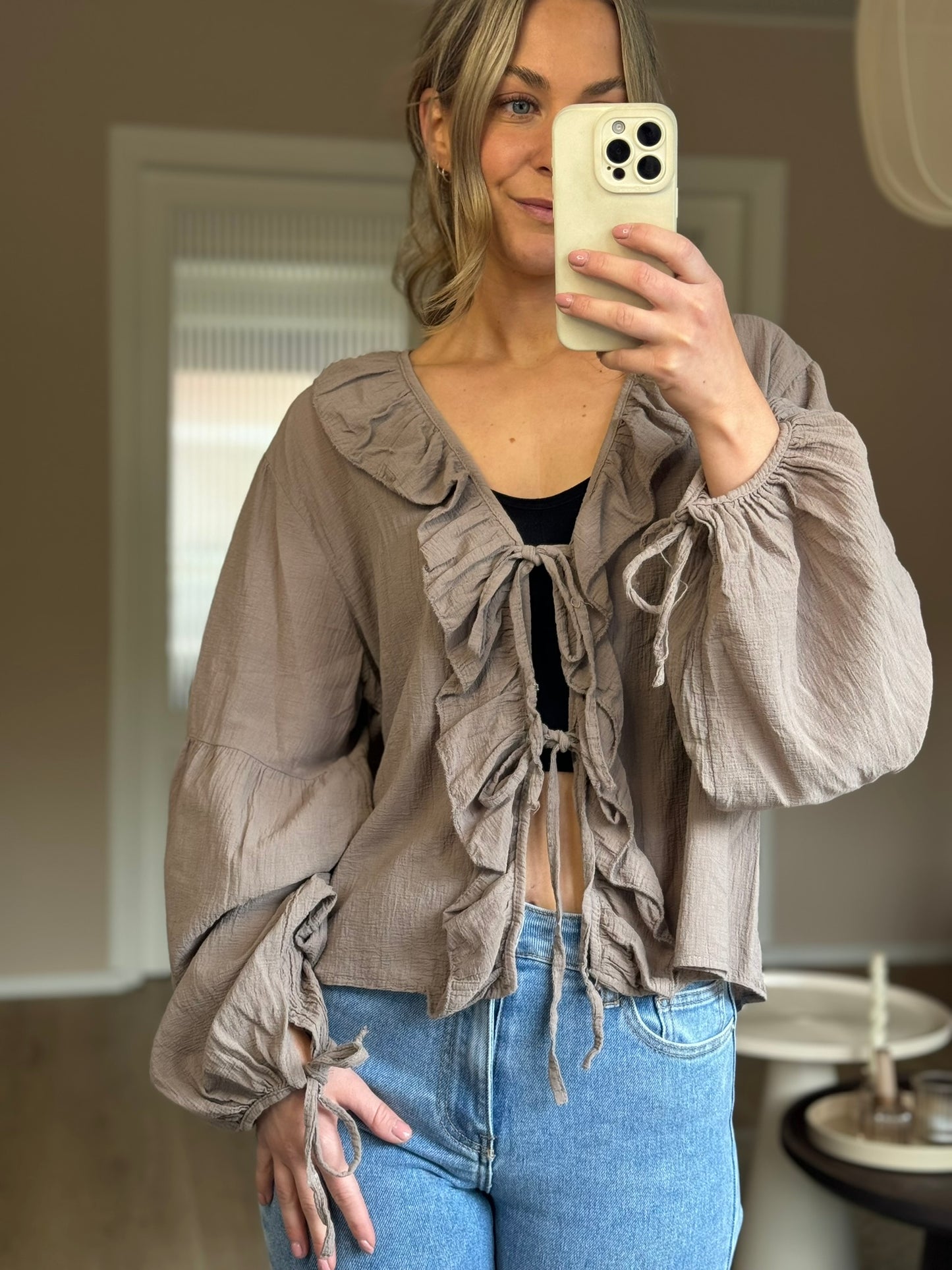 Strikjes Blouse - Taupe
