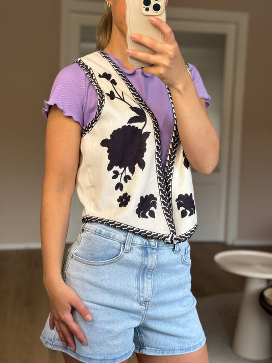Gilet Bloemen - Zwart